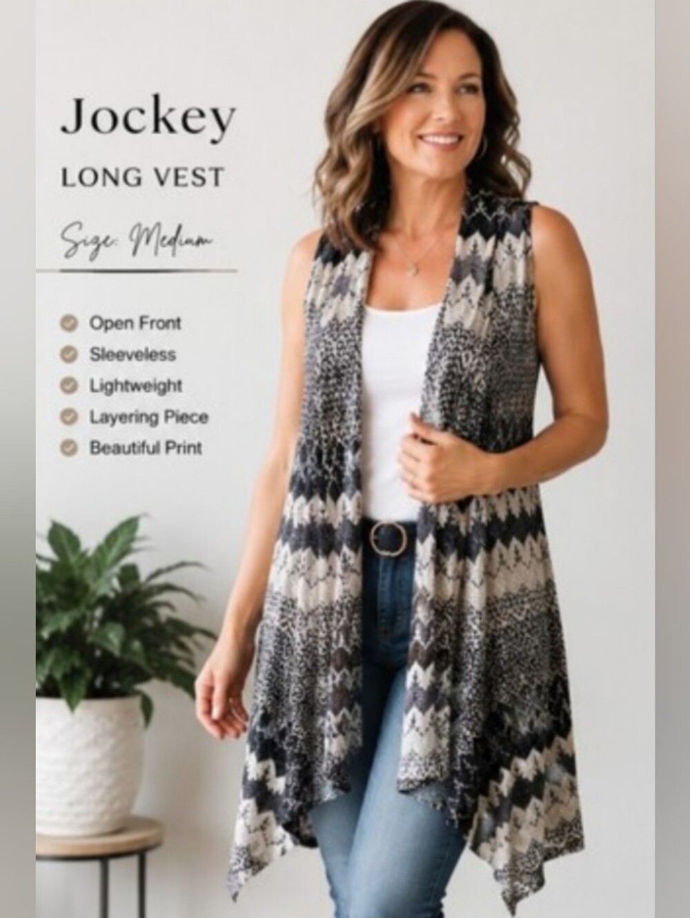 Jockey Women's Open Front Long Vest Cardigan – Size Medium